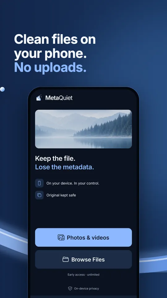 Clean files on your phone. No uploads.